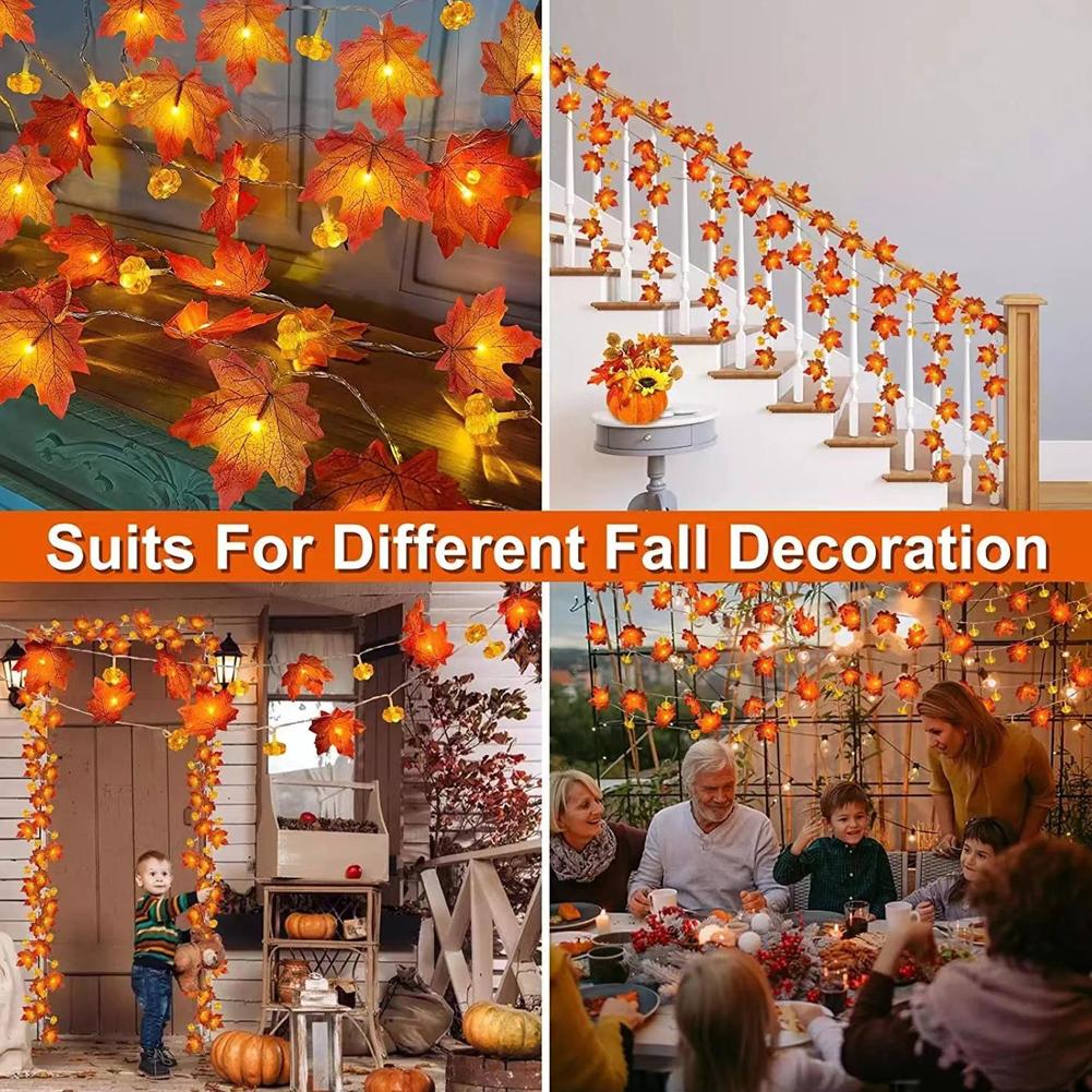 Outdoor Lighting On House - LED Maple Leaf Flat Pumpkin String