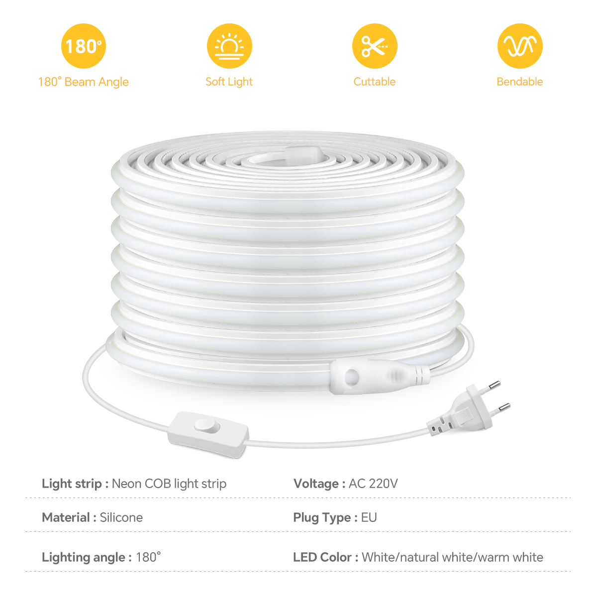 220V COB Led Strip High Densit - Outdoor Lighting Switch ulasan dan harga